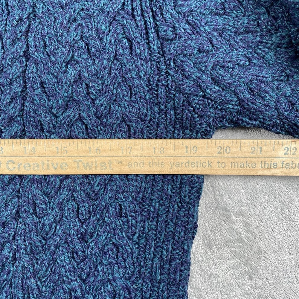 Kent Wang Hoodie Sweater Mens L Blue Merino‎ Wool Cable Knit Speckled Full Zip - Picture 7 of 10